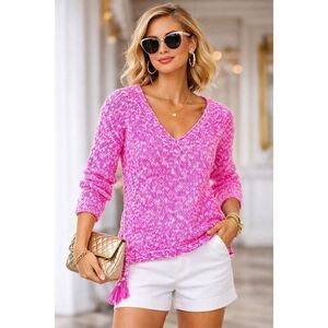 Lilly Pulitzer Mackay Slub V-neck Knit Sweater In The Color Raz Berry Size M